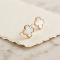 White Clover Stud Earrings - Anti Tarnish Gold Plated