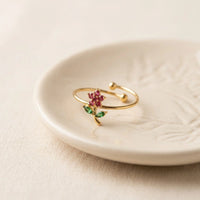 Pink Floral Adjustable Ring | Anti-Tarnish Gold Plated