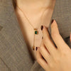 Emerald Green Gem Lariat Necklace - Anti-Tarnish Gold-Plated