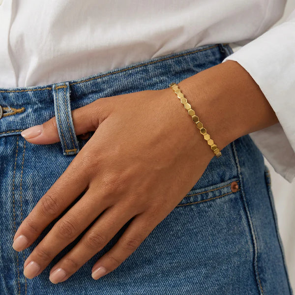 Hexagon Link Anti Tarnish Gold Plated Bracelet - Korean Style