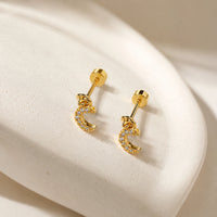 Crescent Moon Crystal Stud Earrings | Anti-Tarnish Gold-Plated