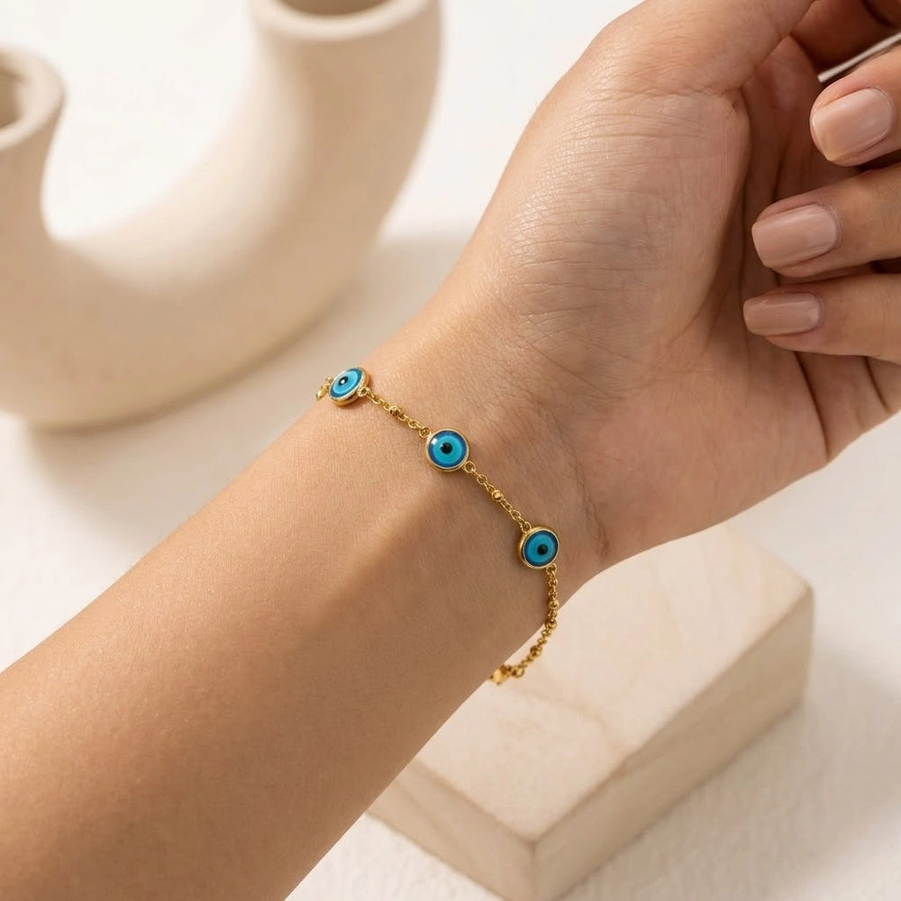Evil Eye Gold Plated Bracelet - Anti Tarnish Minimalist Chain