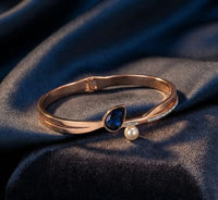 Teardrop Blue Stone & Pearl Anti-Tarnish Cuff Bracelet | Rose Gold Plated Korean Fashion Jewelry