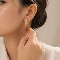 Pave Rectangular Hoop Earrings - Anti Tarnish Gold Plated