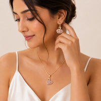 Pink Crystal Swan Necklace & Earring Set - Anti-Tarnish Gold Plated Combo