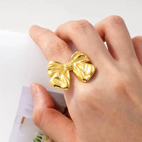 Anti-Tarnish Gold Plated Bow Ring | Elegant Coquette Statement Jewelry