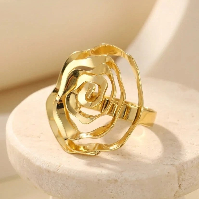Statement Rose Floral Ring - Anti Tarnish Finish