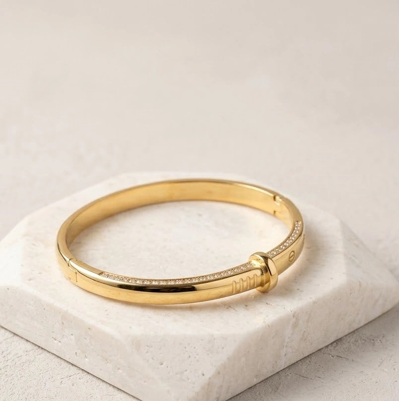 Gold Plated Nail Design Bracelet - Anti Tarnish Minimalist Bangle