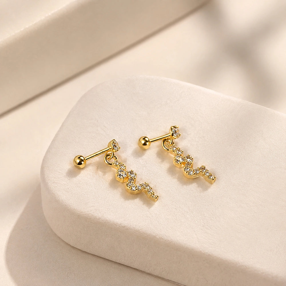 Crystal Snake Dangle Earrings - Anti Tarnish Gold Plated
