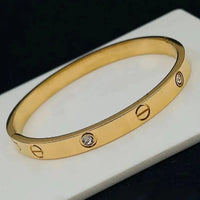 Classic Screw & Crystal Cuff  Bracelet - Anti-Tarnish 18K Gold Plated