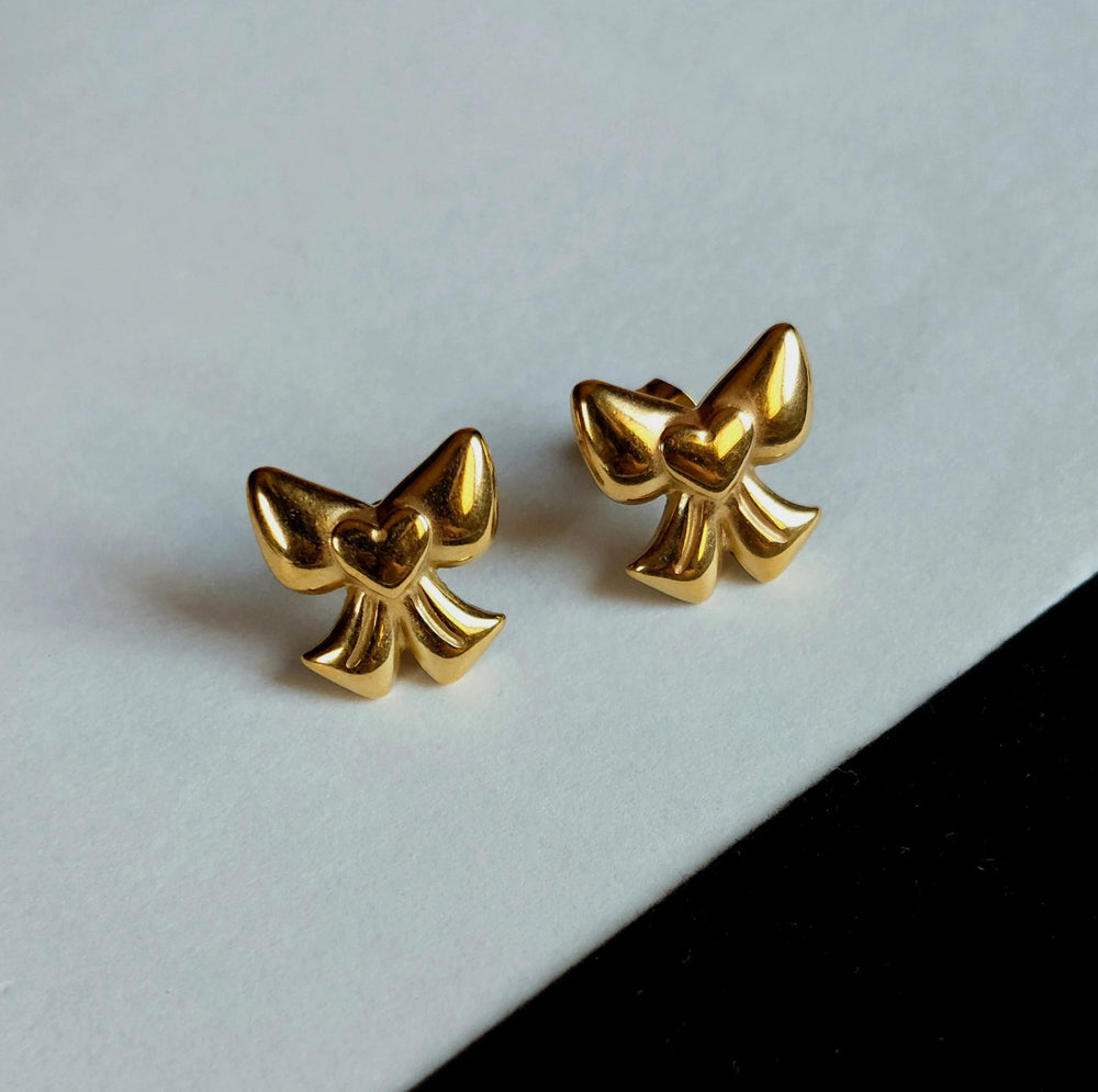 Gold Plated Ribbon Bow Earrings (Anti-Tarnish) | Premium Stainless Steel Korean Studs