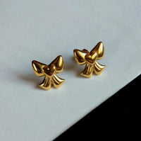 Gold Plated Ribbon Bow Earrings (Anti-Tarnish) | Premium Stainless Steel Korean Studs