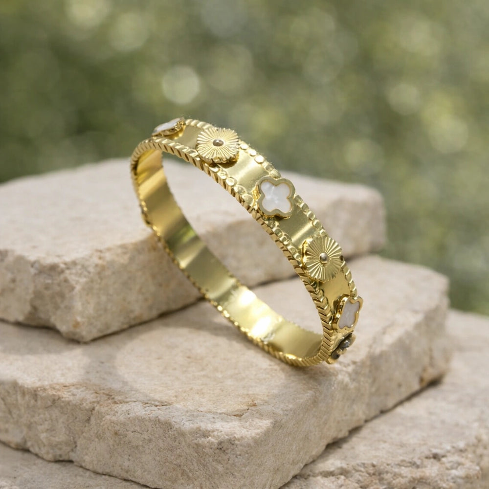 Clover Anti-Tarnish Gold Plated Bangle Bracelet - Korean Style Luxury Jewelry