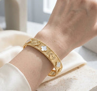 Clover Anti-Tarnish Gold Plated Bangle Bracelet - Korean Style Luxury Jewelry