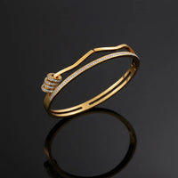 Crystal Wave Double Layer Cuff Bracelet - Anti Tarnish Gold Plated Korean Style Bangle for Women
