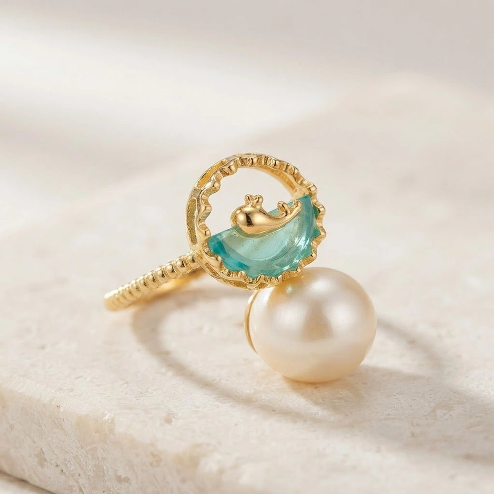 Dolphin Ocean Blue Stone Anti Tarnish Gold Plated Ring