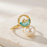 Dolphin Ocean Blue Stone Anti Tarnish Gold Plated Ring