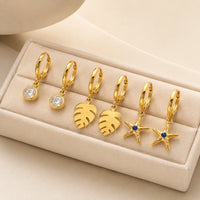 Tropical Ocean Charm Anti-Tarnish Gold Plated Hoop Earrings