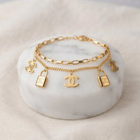 Layered Lock Charm Bracelet - Anti-Tarnish Gold Plated