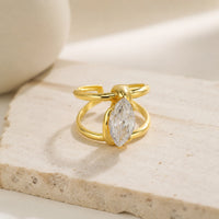 Marquise Cut Crystal Double Band Ring - Anti Tarnish Gold Plated