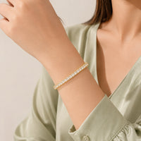 Square Cut Crystal Tennis Bracelet - Anti Tarnish Gold Plated