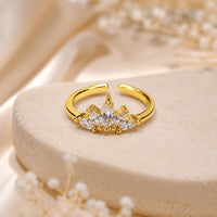 Crystal Crown Adjustable Ring - Anti-Tarnish Gold Plated