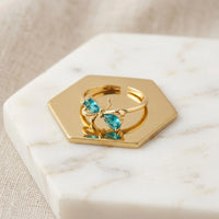 Aqua Blue Bow Ring - Anti Tarnish Gold Plated Adjustable