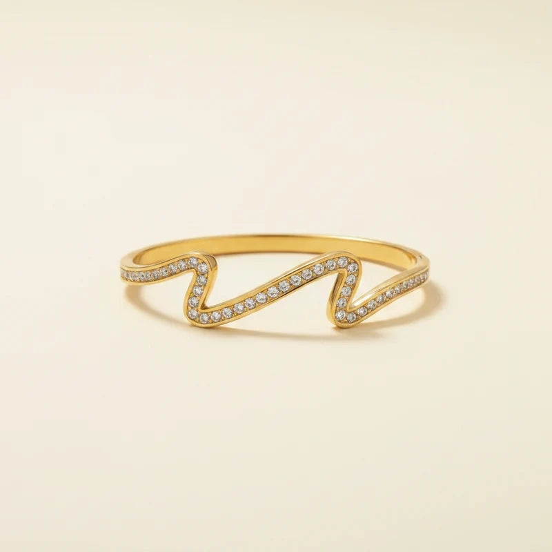 Wave Bangle | Anti-Tarnish Gold-Plated Crystal Bracelet