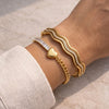 Aesthetic Wavy Bangle & Heart Charm Bracelet Stack | Anti-Tarnish Gold-Plated