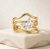 Wavy Triple Band Emerald Cut Ring | Anti-Tarnish Finish