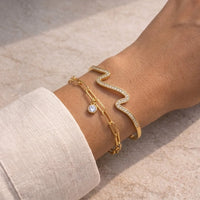 The "It Girl" Wavy Cuff & Chain Bracelet Stack | Anti-Tarnish Gold-Plated