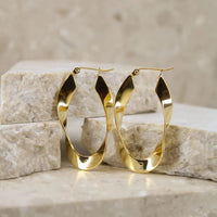 Modern Twisted Oval Hoop Earrings | Anti-Tarnish Gold Plated