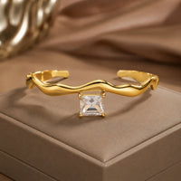 Wavy Square Crystal Cuff Bracelet - Anti Tarnish Gold Plated