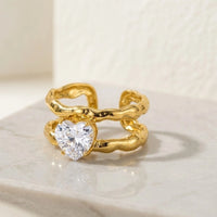 Heart Shaped Double Band Ring - Anti-Tarnish Gold Plated Adjustable Ring