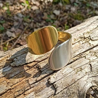 Dual Tone Abstract Wide Cuff Bracelet | Gold & Silver Plated Statement Bangle | Anti-Tarnish Korean Jewelry