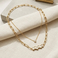 Layered Baguette & Solitaire Paperclip Necklace - Anti Tarnish