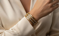 CZ Stone Studded Geometric Stacked Bangle - Anti-Tarnish Gold Plated Cuff Bracelet