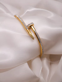 Crystal Embellished Nail Bracelet - Anti-Tarnish Gold-Plated Cuff