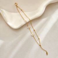 White Daisy Double Chain Bracelet | Anti-Tarnish Gold Plated Floral Jewelry