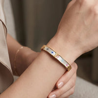Designer Inspired Monogram Enamel Bangle - Anti-Tarnish Gold Plated