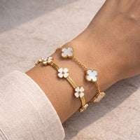 Elegant White Flower 2-Piece Bracelet Set (Anti-Tarnish Gold Plated)