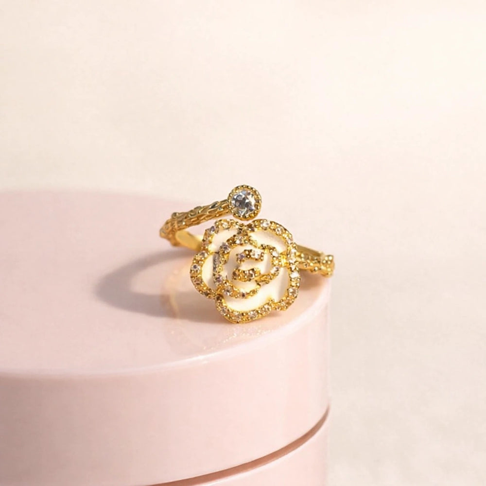 White Floral Gold Statement Ring | Premium Fashion Jewelry for Women