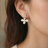 White Enamel Floral Pearl Earrings with Crystal - Premium Fashion Jewelry