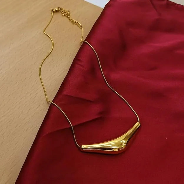 Sleek Curved Bar Necklace – Anti-Tarnish 18k Gold Plated | Minimalist Tube Pendant