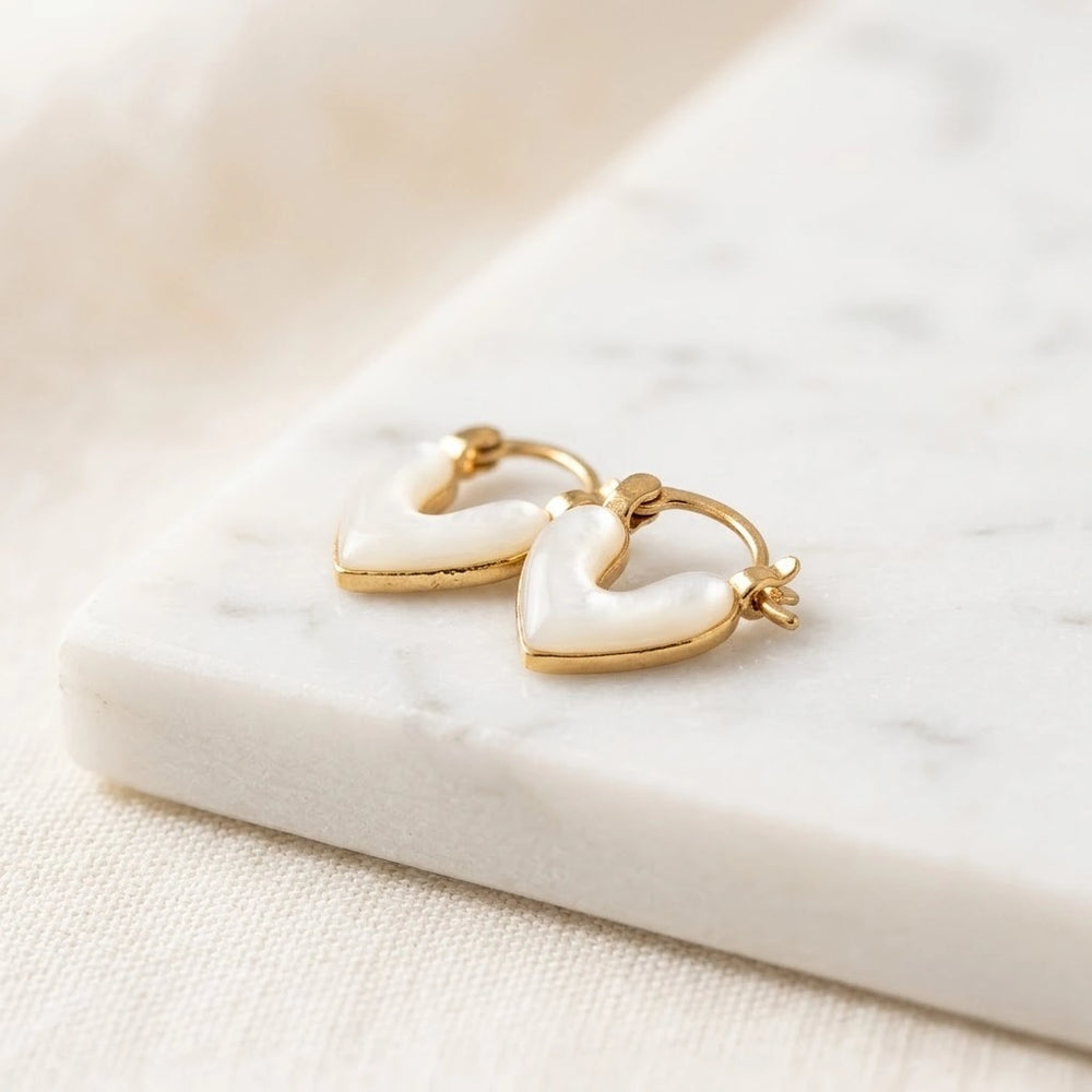 White Heart Enamel Hoop Earrings | Gold Plated Fashion Jewelry