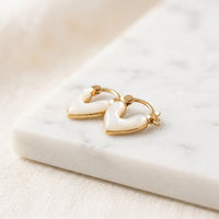 White Heart Enamel Hoop Earrings | Gold Plated Fashion Jewelry