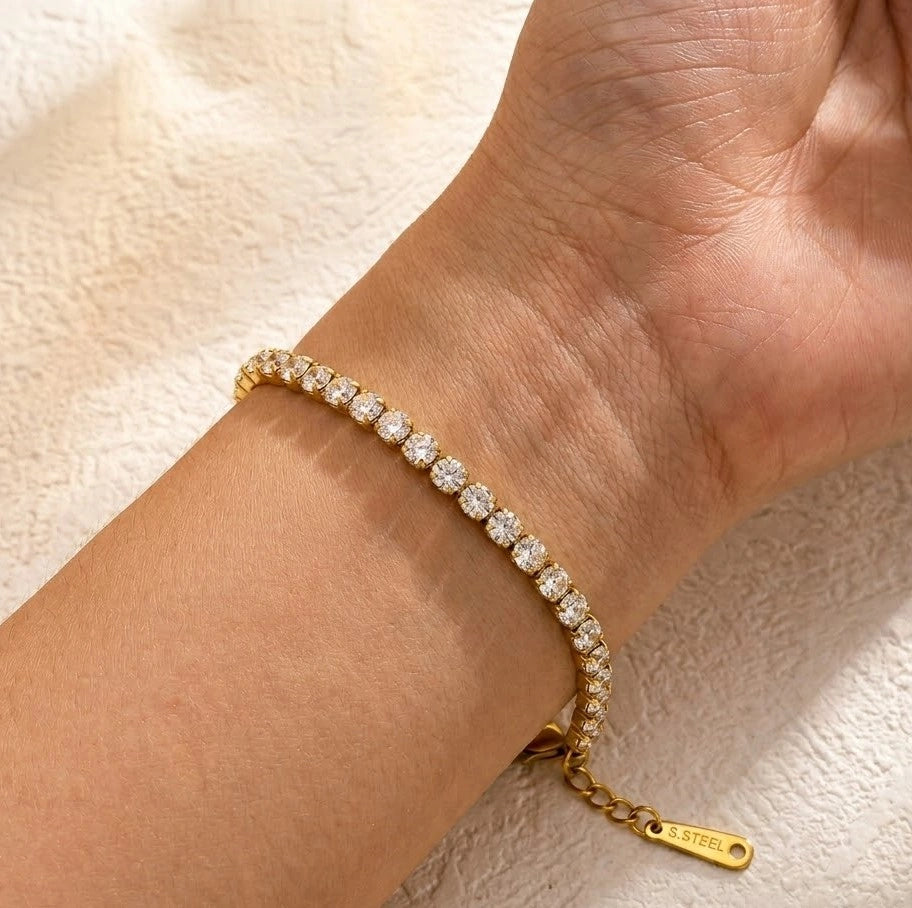 White Clover & Zircon Tennis Bracelet Stack | Anti-Tarnish Gold Plated
