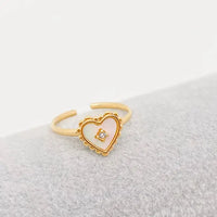 Dainty Gold Heart Adjustable Fashion Ring - White Pearl Inlay