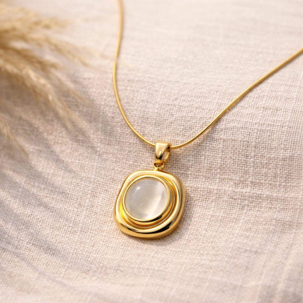 Minimalist White Stone Pendant Necklace | Anti-Tarnish Gold Plated