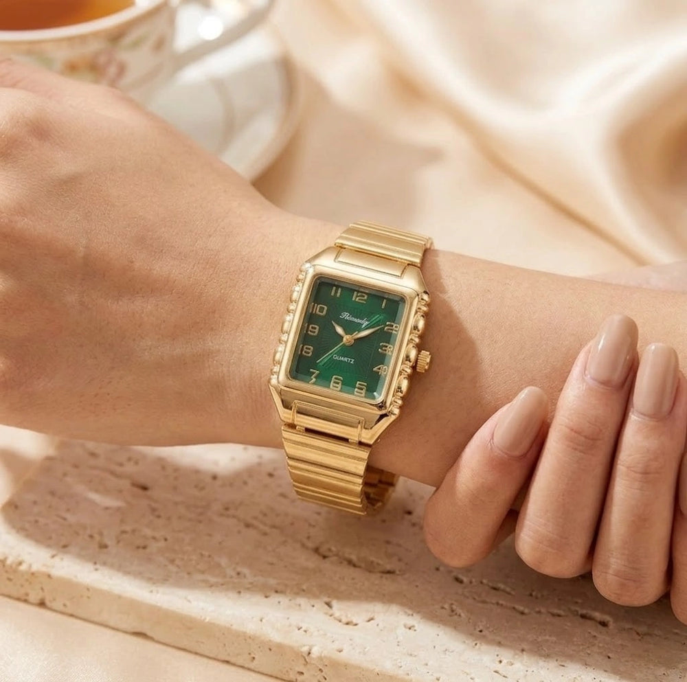 Vintage Emerald Green Dial Anti-Tarnish Gold Plated Watch